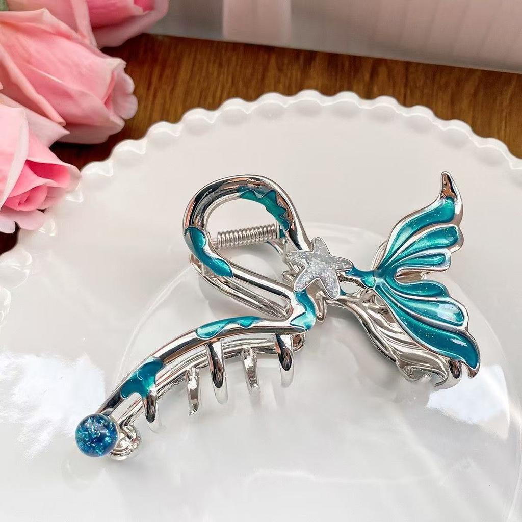 1pc Blue Fishtail Metal Clip Big and Elegant Starfish Hair Clip Back Shark Clamp Hair Decorations