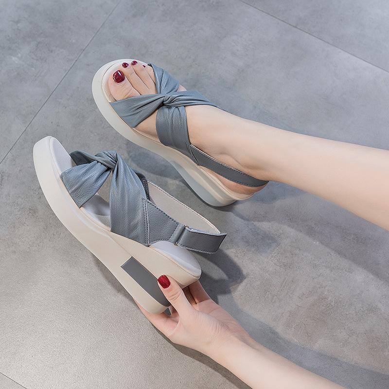 Fashion GKTINOO Genuine Leather Wedges Sandals For Women High Heels Platform Sandals Summer Casual Shoes 2024 Sandalias Mujer