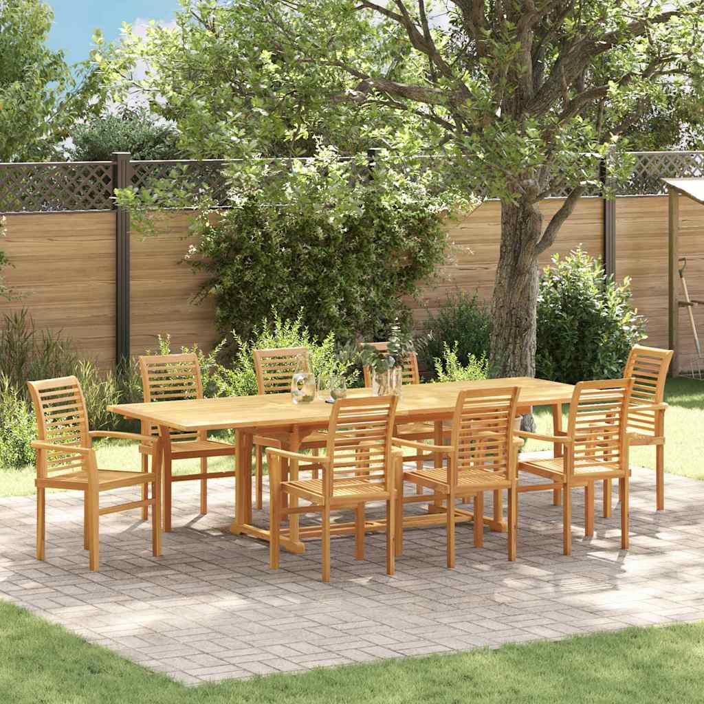 Garden Dining Set 9 pcs Brown Solid Wood Teak