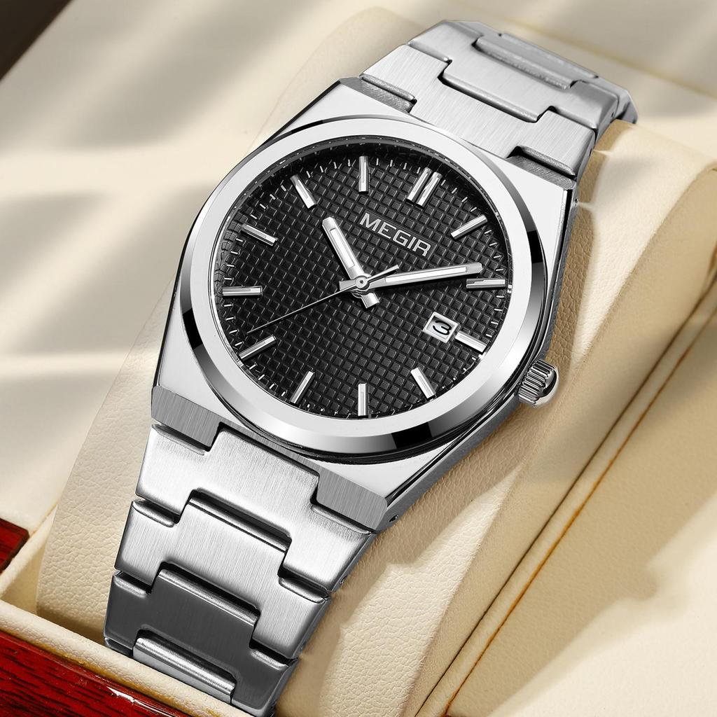 Megir Luxus Business Uhren für Herren Edelstahlarmband Wasserdicht Leuchtend Kalender Herren Quarz Armbanduhr Uhr Reloj Hombre 1086
