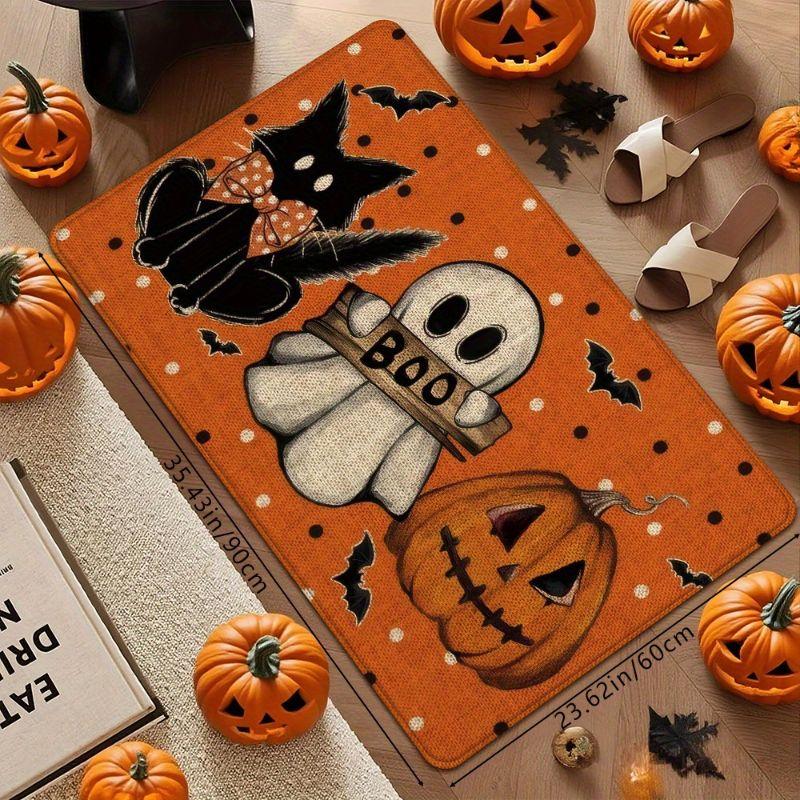 1/2pcs Orange Polka Dot Boo Ghost Halloween Doormat Non-Slip Entry Rug Kitchen Front Door Entryway Fall Decor