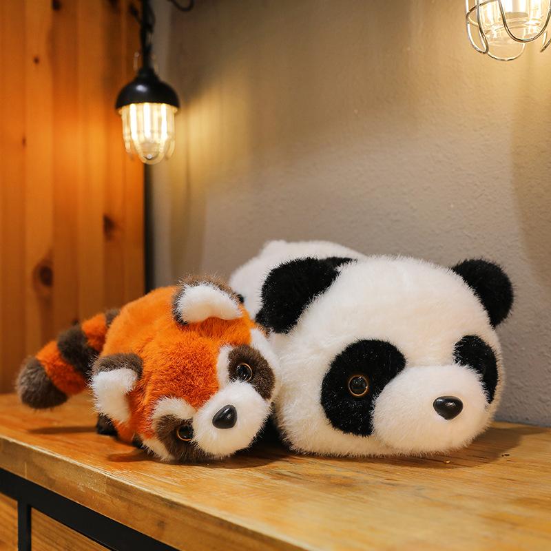 Funny Red Panda Doll Turns Into a Little Raccoon, Lying Down, Giant Panda Plush Toy, Flip Doll, Birthday Gift Girl