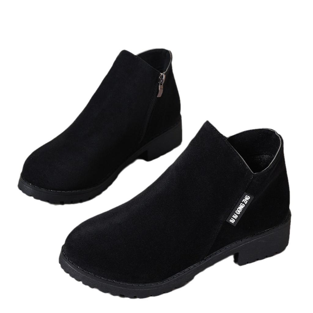 Large Size Women's Boots Autumn and Winter Suede and Bare Boots Side Zipper Square Heel Medium Heel Short Boots