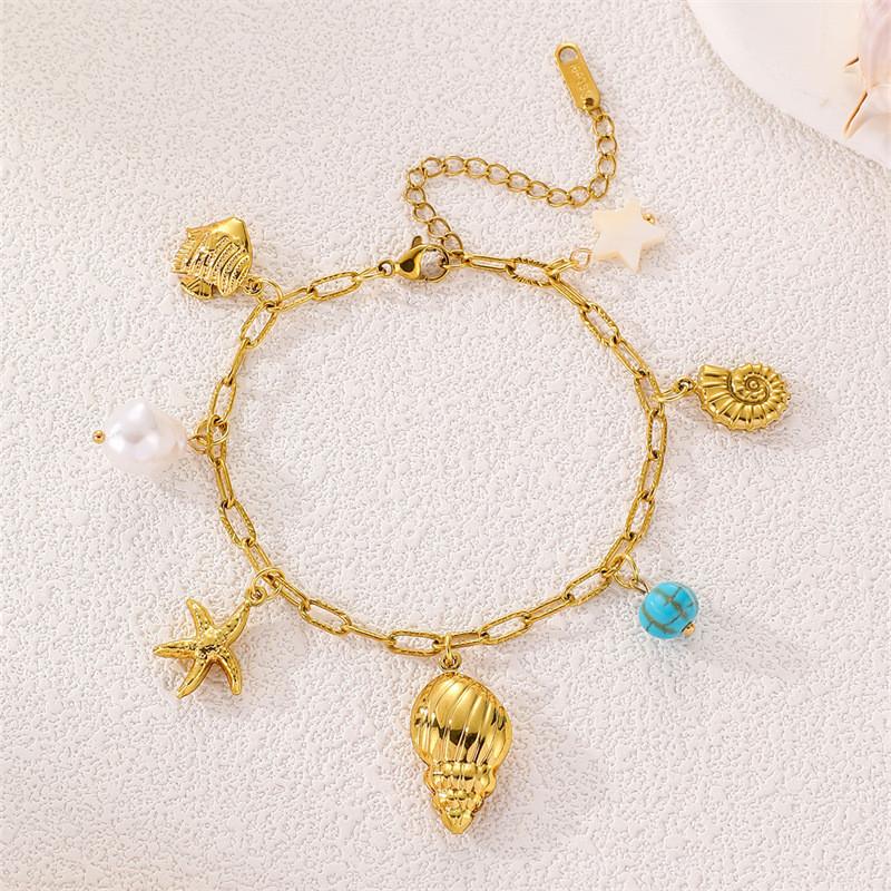 

Bohemian Beach Shell Pendant Necklace And Bracelet Set For Women SilverChain