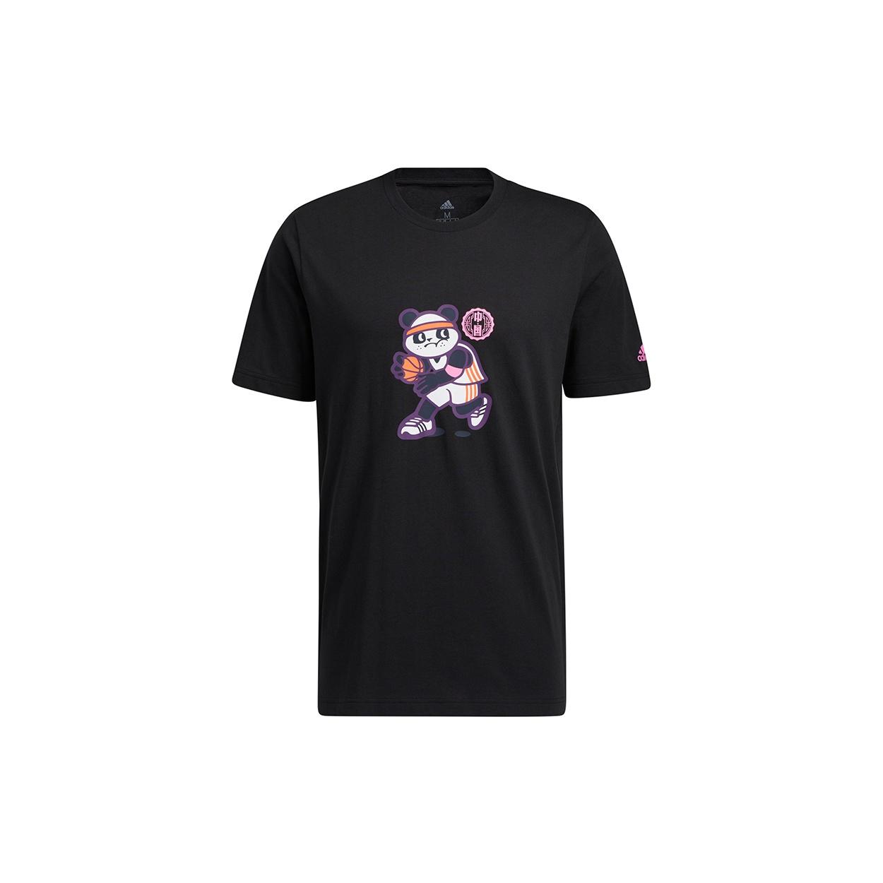 adidas Panda Tee Funny Cartoon Printing Basketball Sports Round Neck Short Sleeve Black Men s GN5149 L
