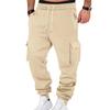 Men Cargo Pants Mid-rise Adjustable Waist Drawstring Casual Trousers with Reinforced Pockets Versatile Casual Wear