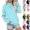 Women's Loose Fit Zip Up Sweatshirt Color Round Neck Long Sleeve Top