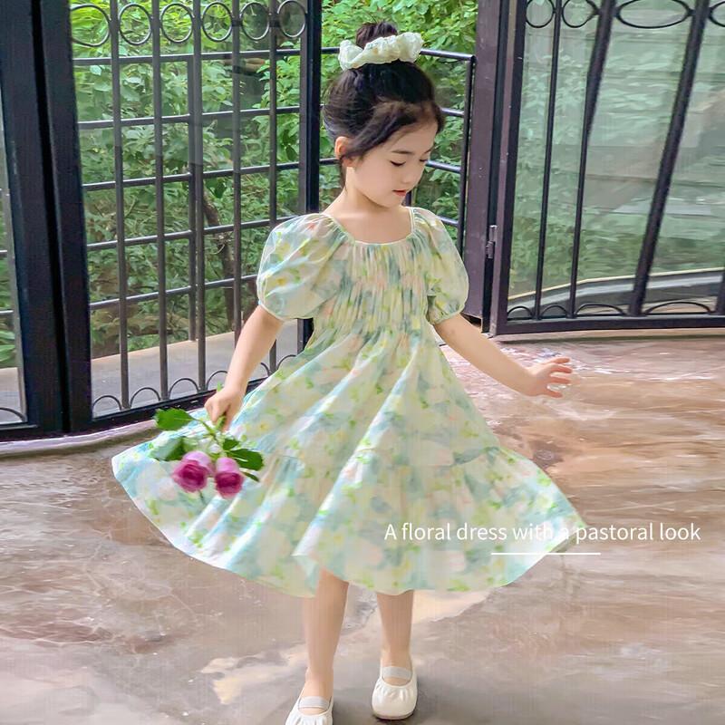 

TuTu Xiao Xiang Girls Cotton Floral Puff Sleeve Princess Dress 130