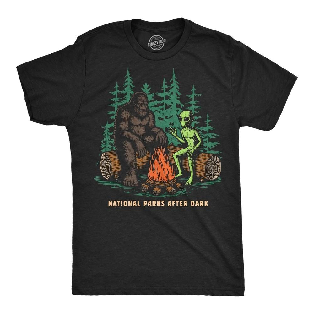 

Funny National Parks After Dark Bigfoot Alien Tee Unisex T-Shirt S