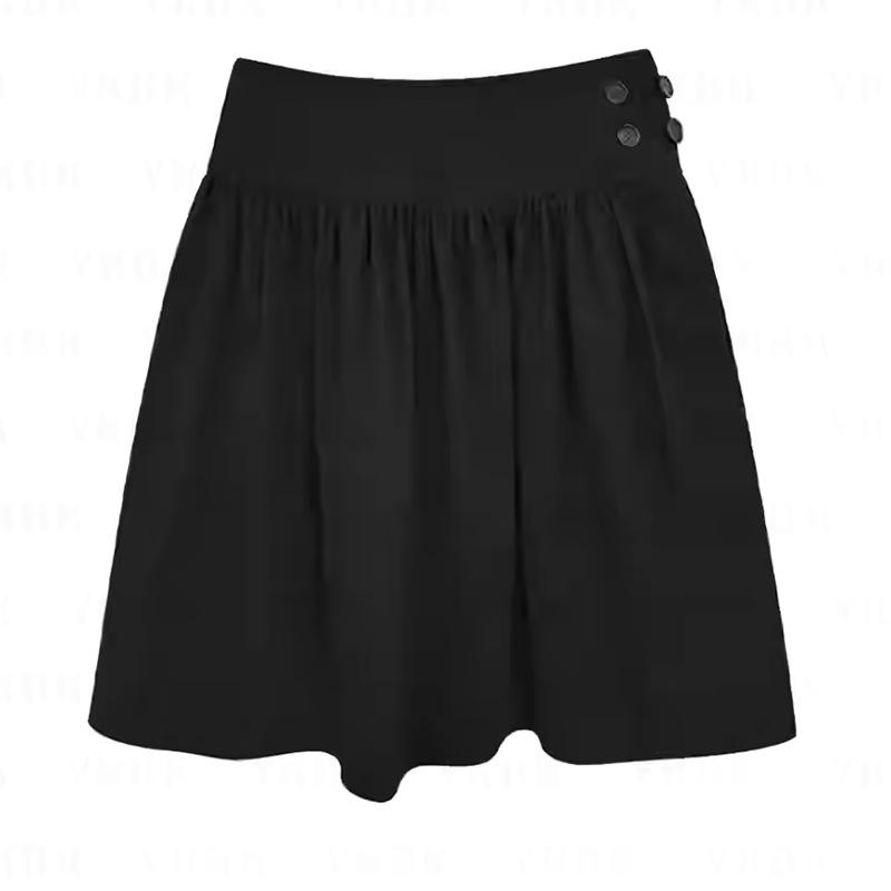 

Retro black floral bud pleated fluffy slim fit skirt S чёрный
