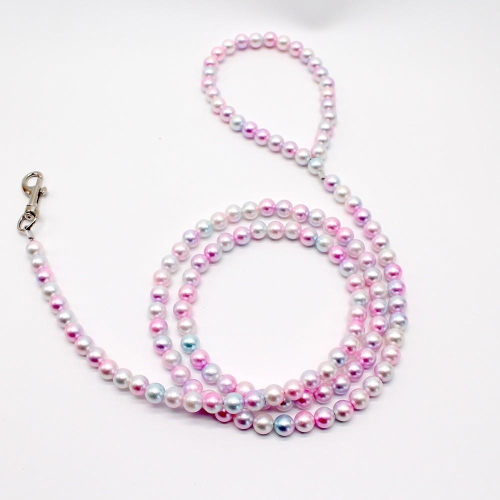 120cm/4ft Dog Cat Pearl Leash Silver Snap Hook Dog Leash Beaded Pet Dog Leash  Small Medium Dogs