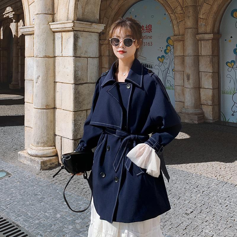 

Стильный двубортный короткий тренчкот Temperament на талии со шнуровкой XL