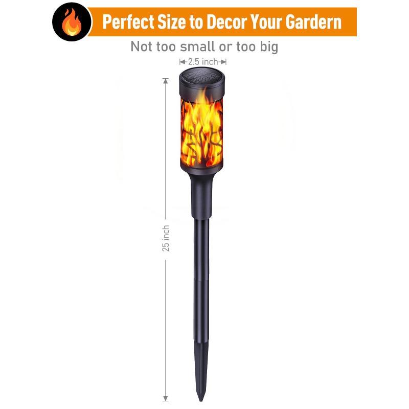 4PCS New Round Solar Flame Lamp IP65 Waterproof Outdoor Lawn Light Flickering Atmosphere Lighting for Courtyard Garden Villa Landscap