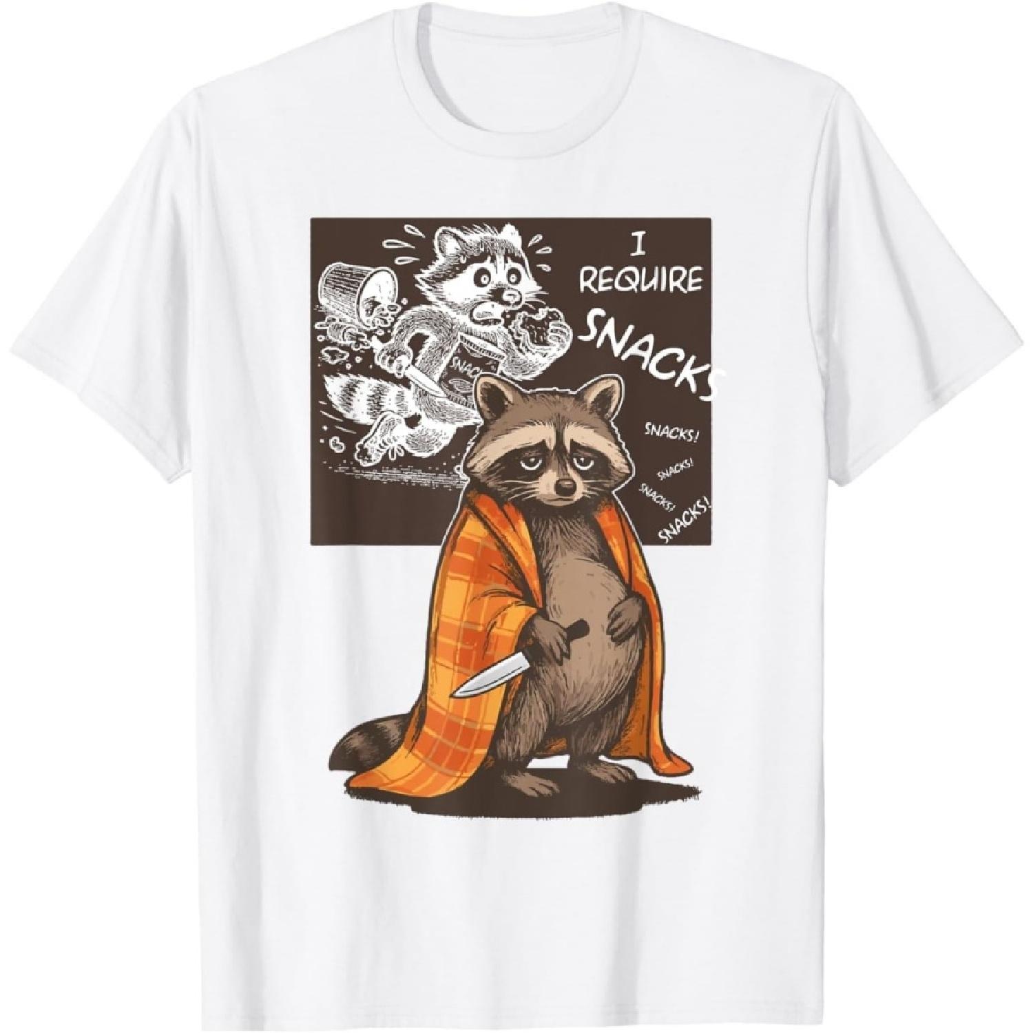 CHJLGODGOOD Funny I Require Snacks Fat Raccoon Meme T-Shirt S