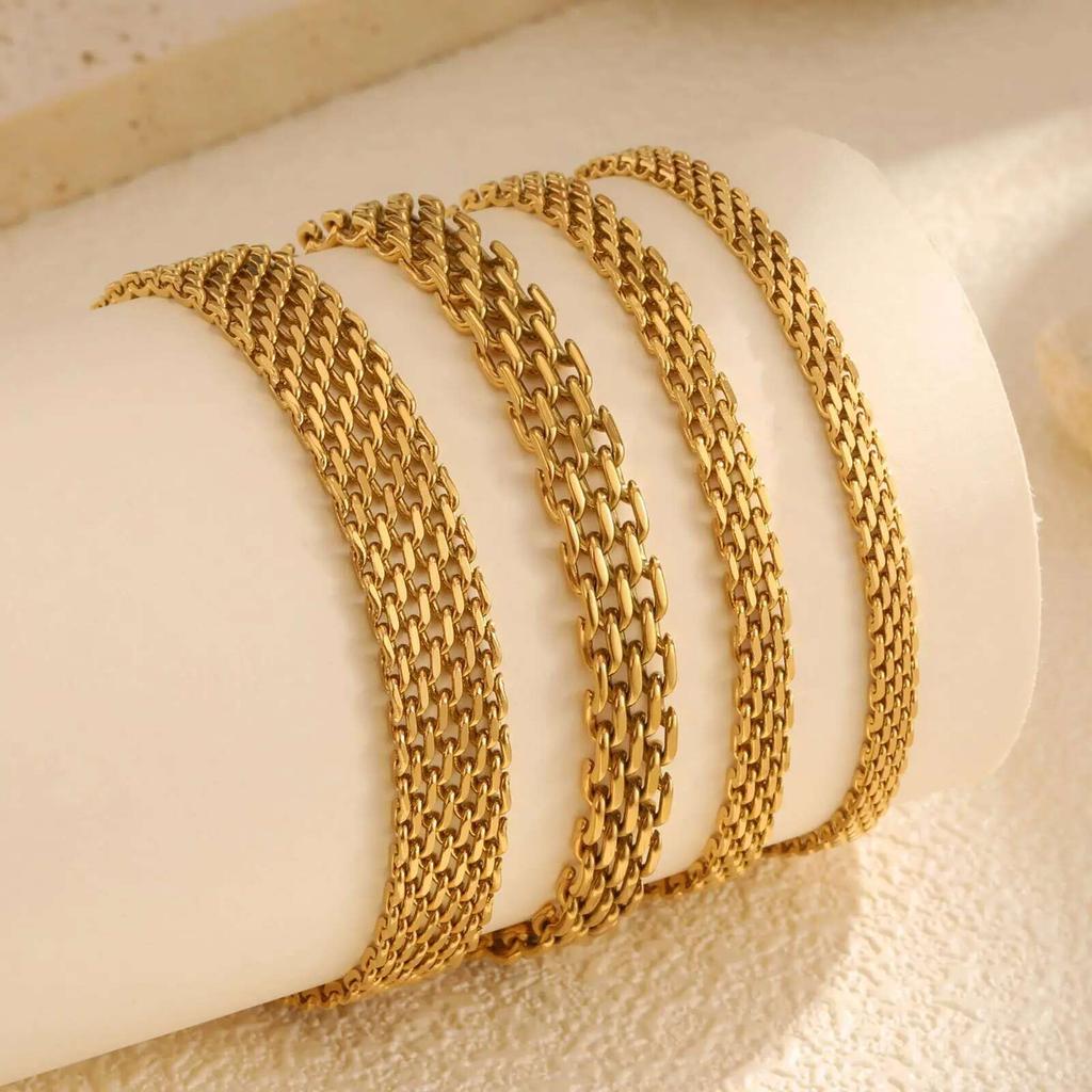 Mesh Link Chain Stainless Steel Bracelet for Women, 3mm/4mm/6mm Gold Plated Italian Chain Wristband Gift Jewelry, Non Tarnis
