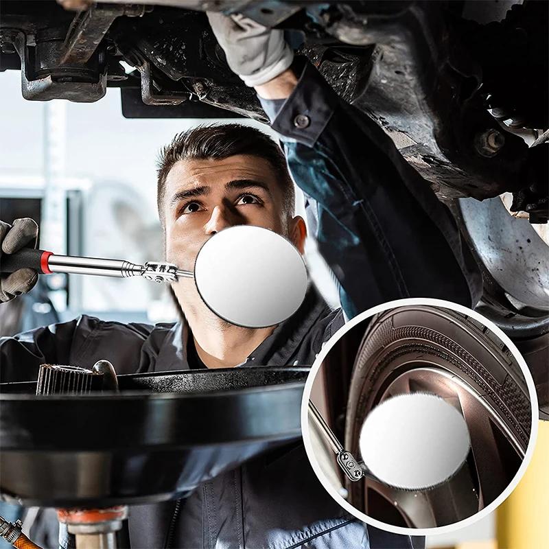 Portable Telescoping Flexible Head Inspection Mirror With LED Light Adjustable 360 Degree Swivel Viewing Auto Hand Tools