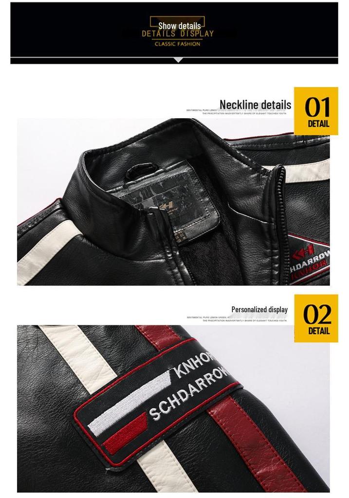 Herren Herbst Winter Motorrad Lederjacke mit Stickerei Patchwork - Europäischer und Amerikanischer Stil