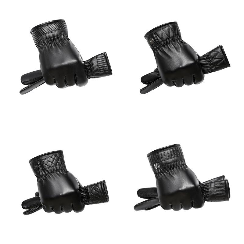 WTEMPO 1 Paar 4 Stile Kunstleder PU Touchscreen Vollfingerhandschuhe Kältefest Winddicht Warm Plüsch Outdoor Radhandschuhe
