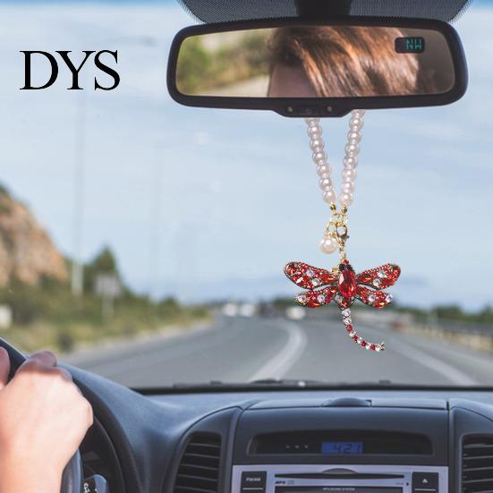 Car Decoration Pendant Rhinestone Dragonfly Hanging Ornament Bling Rearview Mirror Stylish Accessory for Vehicle Sparkling Interior Women