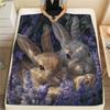 Rabbit and Flowers pattern Flannel Blanket, High quality Comfortable for All Seasons, Home Decor, Warmth and Comfort, Perfect for Gifts.