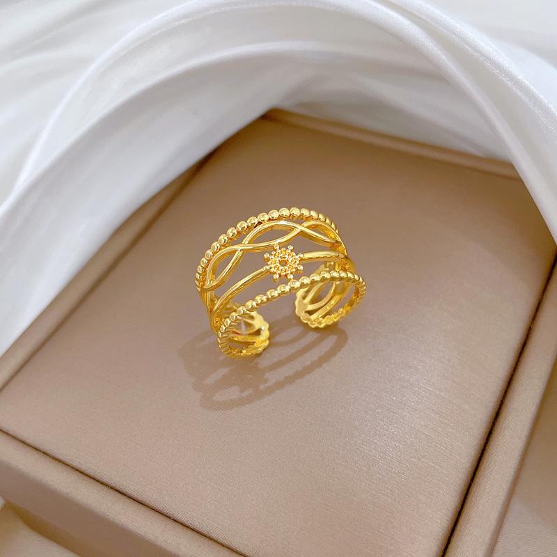 

Fashion Simple 4 Layered Hollow Geometric Ring for Women Men Adjustable Open Copper Ring Gold Color Jewelry Accessories Gifts