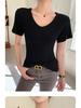 Women's V-neck Short Sleeve Summer Loose Fit T-shirt