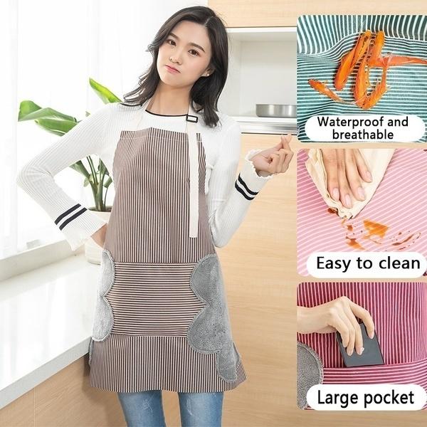 Household Wipeable Watrproof Aprons Kitchencooking Barbrcue Restaurant Women for Fashion Large Pocket Apron