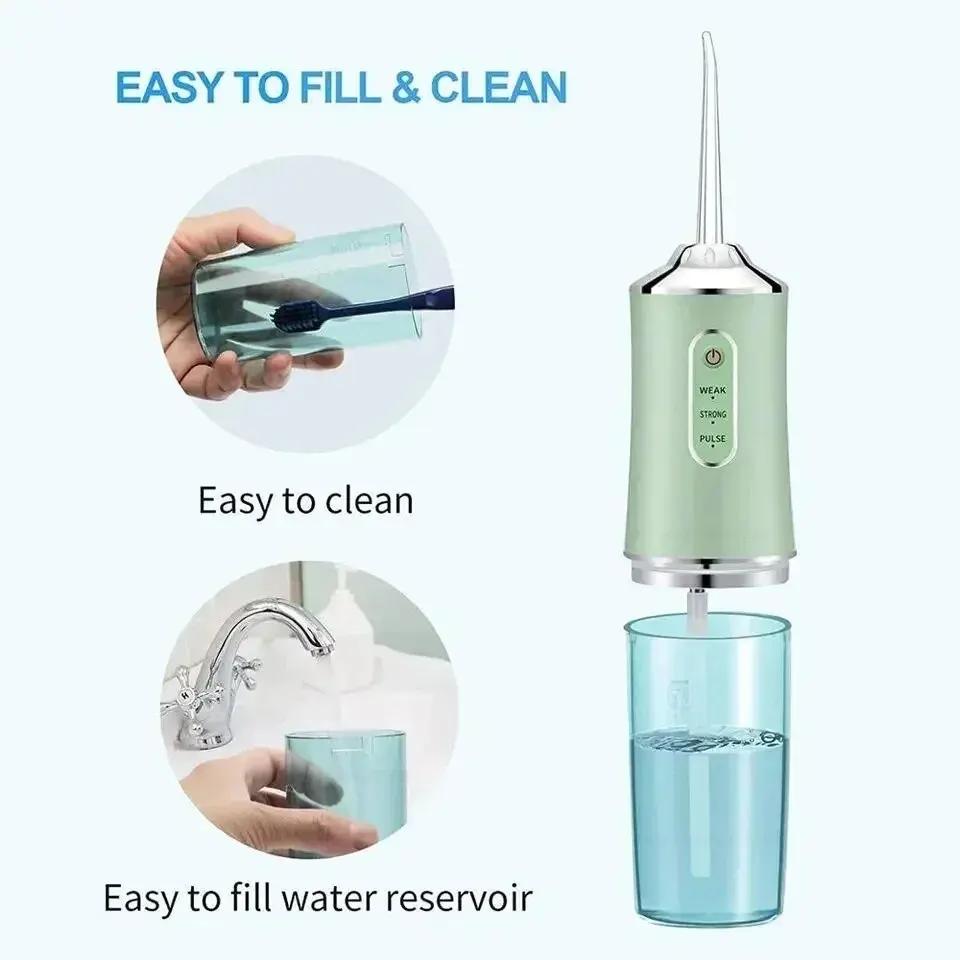Portable Water Floss Rechargeable Oral Irrigator 220ML Electric Tooth Cleaning Device 3 Modes 4 Nozzles Waterproof Lrrigator