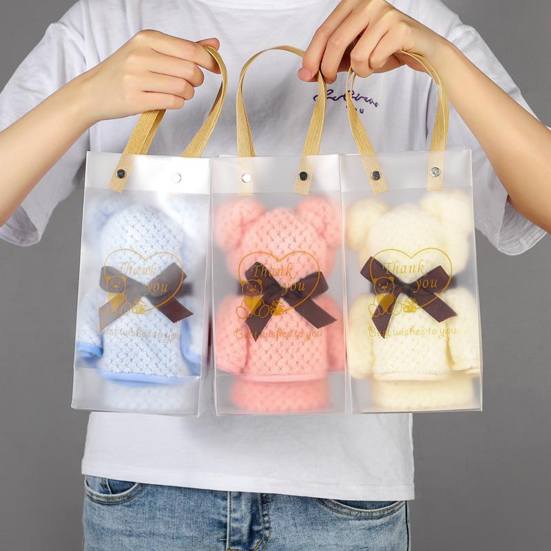 6PCS Cute Bear Towel Soft Coral Velvet Hand Towel Creative Wedding Bridesmaid Gifts Valentine's Day Gifts Party Decoration