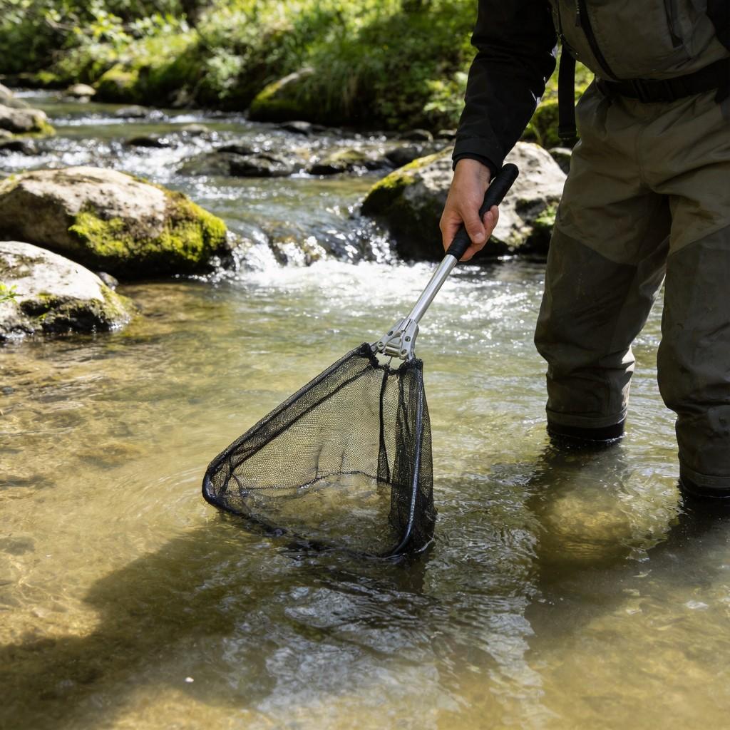 Aluminum Alloy Triangular Foldable Short Handle Fishing Net For Fly Fishing And Stream Use