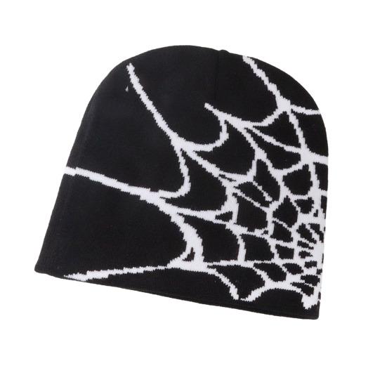 Unisex Knitting Hat Spider Web Pattern Jacquard Design Stretchy Fit Soft Hat Hiking Traveling Outdoors Warm Winter Hat