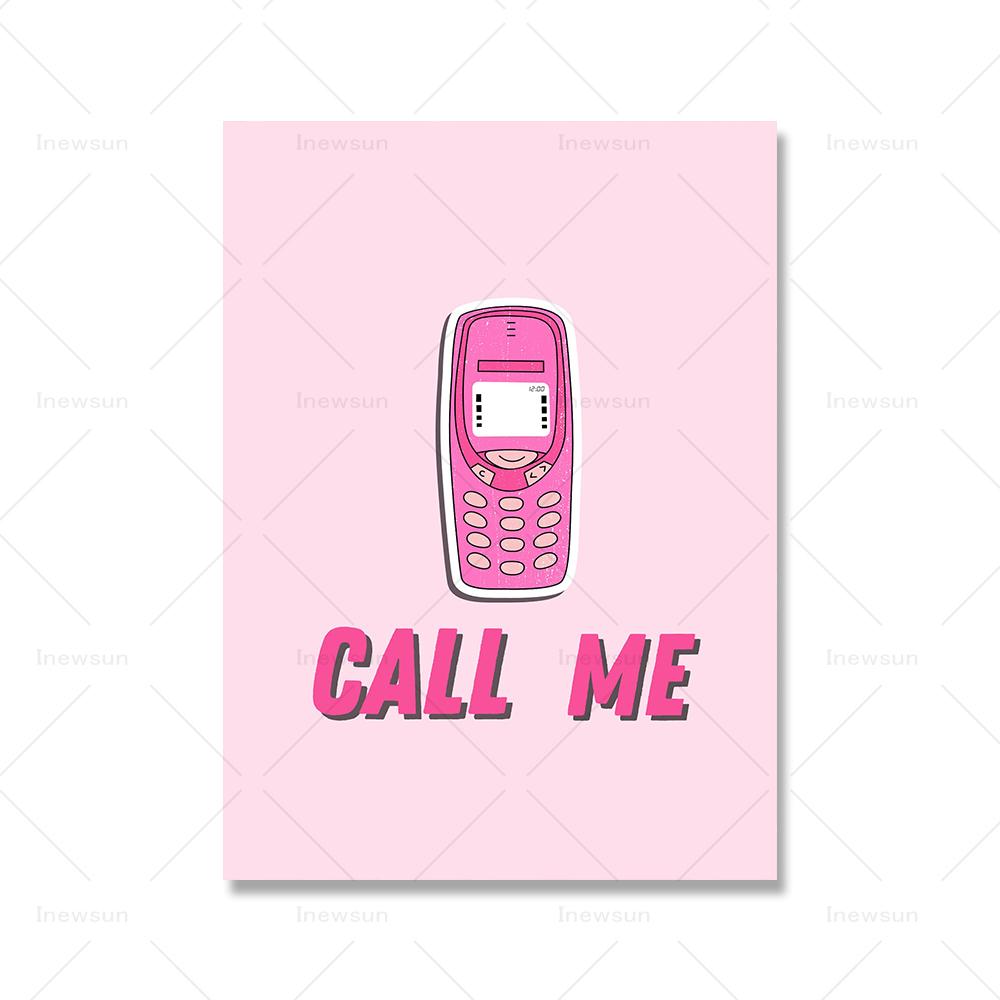 

Розовый Preppy Wall Art Фото Холст Картина Мода Улыбка Телефон Плакат Картины Девочки Комната в общежитии Домашний Декор Печать 21x30cm No Framed