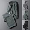 Men Pants Ice Silk Elastic Waist Drawstring Summer Mid Waist Pockets Trousers Streetwear