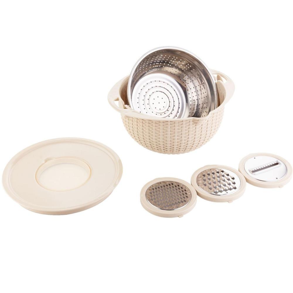 

4 in 1 Pasta Rice Strainer Double-Layer Kitchen Strainer Basket New Salad Spinner бежевий