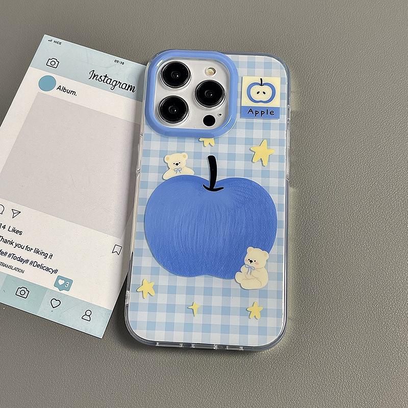 Blue Apple Bear Applicable Apple 16pro Mobile Phone Case New IPhone15promax Cartoon 13 Personality 17