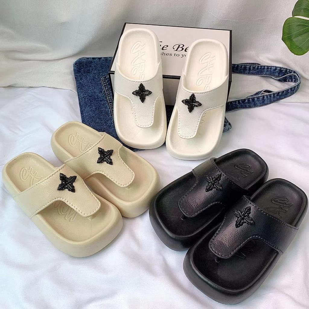 New summer versatile T-word with stars accessories slippers women's outer wear material thick-soled slippers