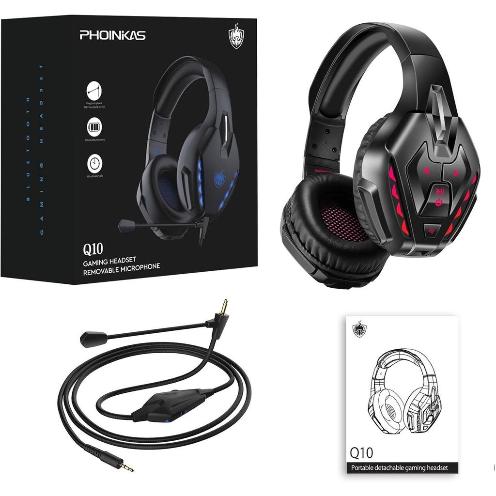 PS5 Gaming Earphones for PS5/4 PC Switch Q10 Xbox One with Stereo Sound, Detachable Microphone, Bluetooth Earphones for Laptops/phones/tablets