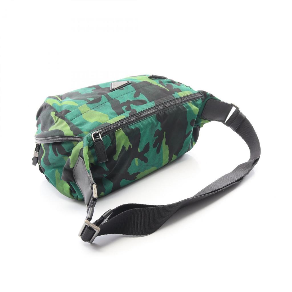 Used PRADA TESSUTO CAMOUFL Shoulder Bag VA0994 Nylon Saffiano leather Green Black Used mens