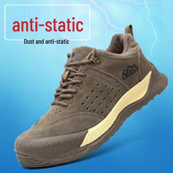 Thunderbolt Shield Low-Top Cowhide Safety Shoes: Anti-Smash, Anti-Puncture, Insulated, Wear-Resistant Rubber Outsole.