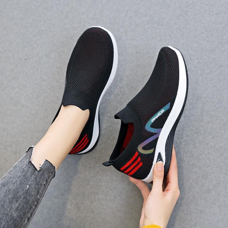 New Fly-woven One-pedal Socks Mouth Casual Women's Shoes Massage Bottom Breathable Mother Shoes Walking Sports Shoes