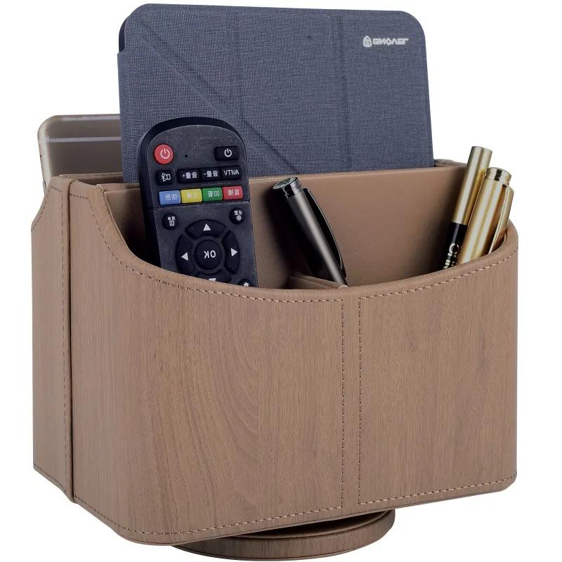 Supporto per Telefono e TV con Telecomando in Pelle a 360 Gradi Scatola Portaoggetti da Scrivania Porta Pennelli per Cosmetici Organizer per Trucco