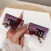 Women's Rimless Large Square Sunglasses with Metal Lettered Temples - Stylish and Popular Mirror Design