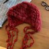 Cartoon Style Wool Beanie With Plush Fur Material And Adjustable Fit For Casual Wear