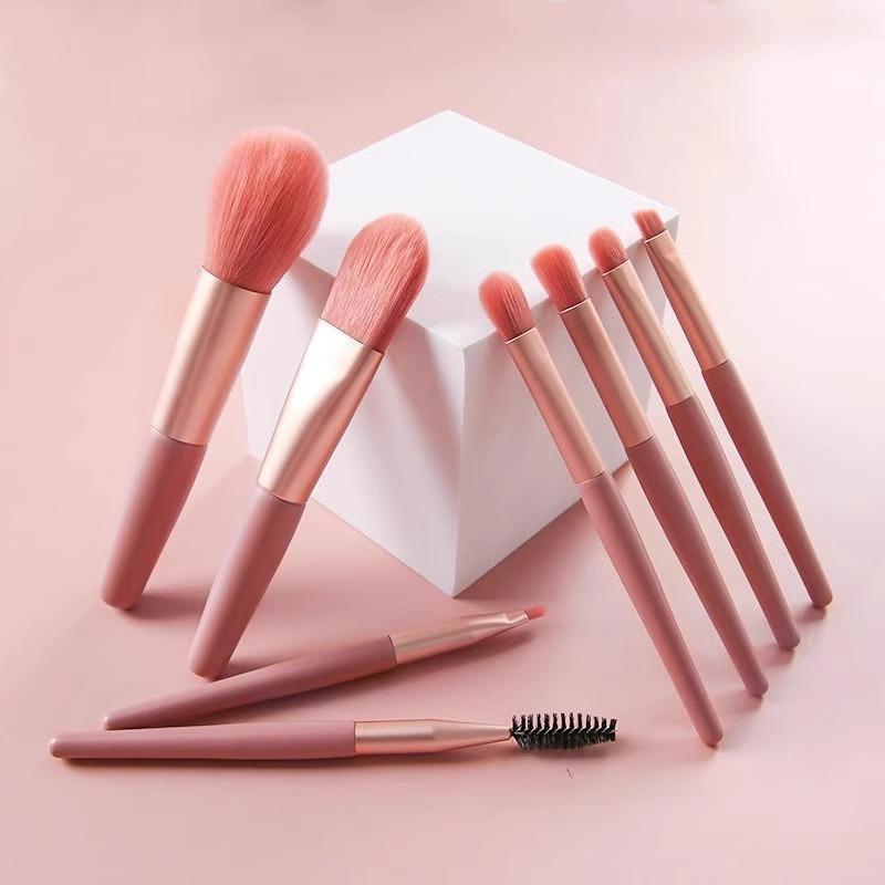 Mini Portable 8Pcs Makeup Brush Set Soft Synthetic Bristles Cosmetic Brushes with Storage Bag for Trip Outdoor Use