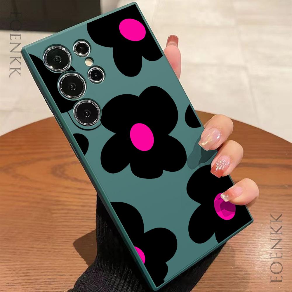Black Flower Printed Phone Case For Samsung Galaxy Note 10 20 Lite S25 S24 S23 S22 Plus S21 S20 Ultra FE Plus 5G Anti-fall Cover