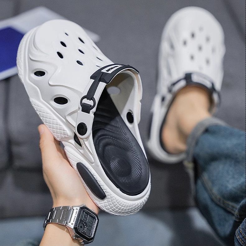 Men's Trendy Color Block Hollow Out Clogs, Comfy Non Slip Durable Soft Sole EVA Slippers For Summer Outdoor Activities