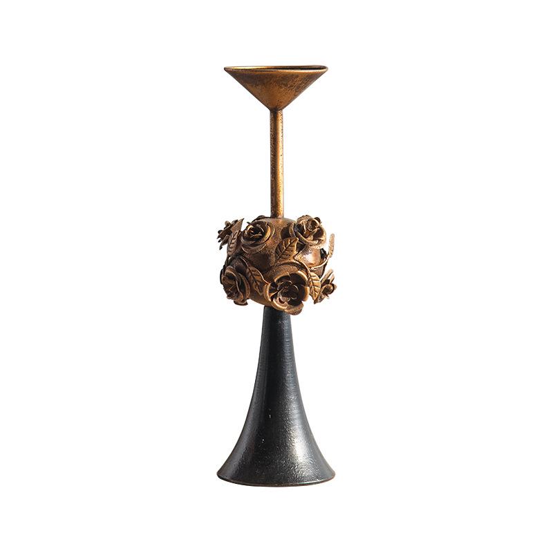 Vintage Iron Art Candlestick: European Retro Nostalgic Ornament for Dining Table or Living Room Decor.