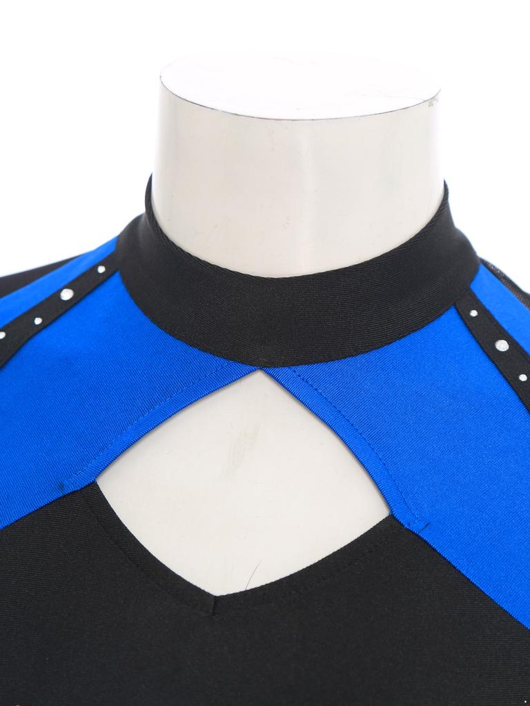 Комплект з 2 предметів для танців та чирлідингу для жінок S-XXL: Привабливий топ зі стразами та контрастна спідниця для сцени або Хелловіну