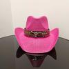 Western cowboy straw hat with large brim, hard straw hat, cowboy outdoor summer sun protection jazz hat sombrero vaquero hombre