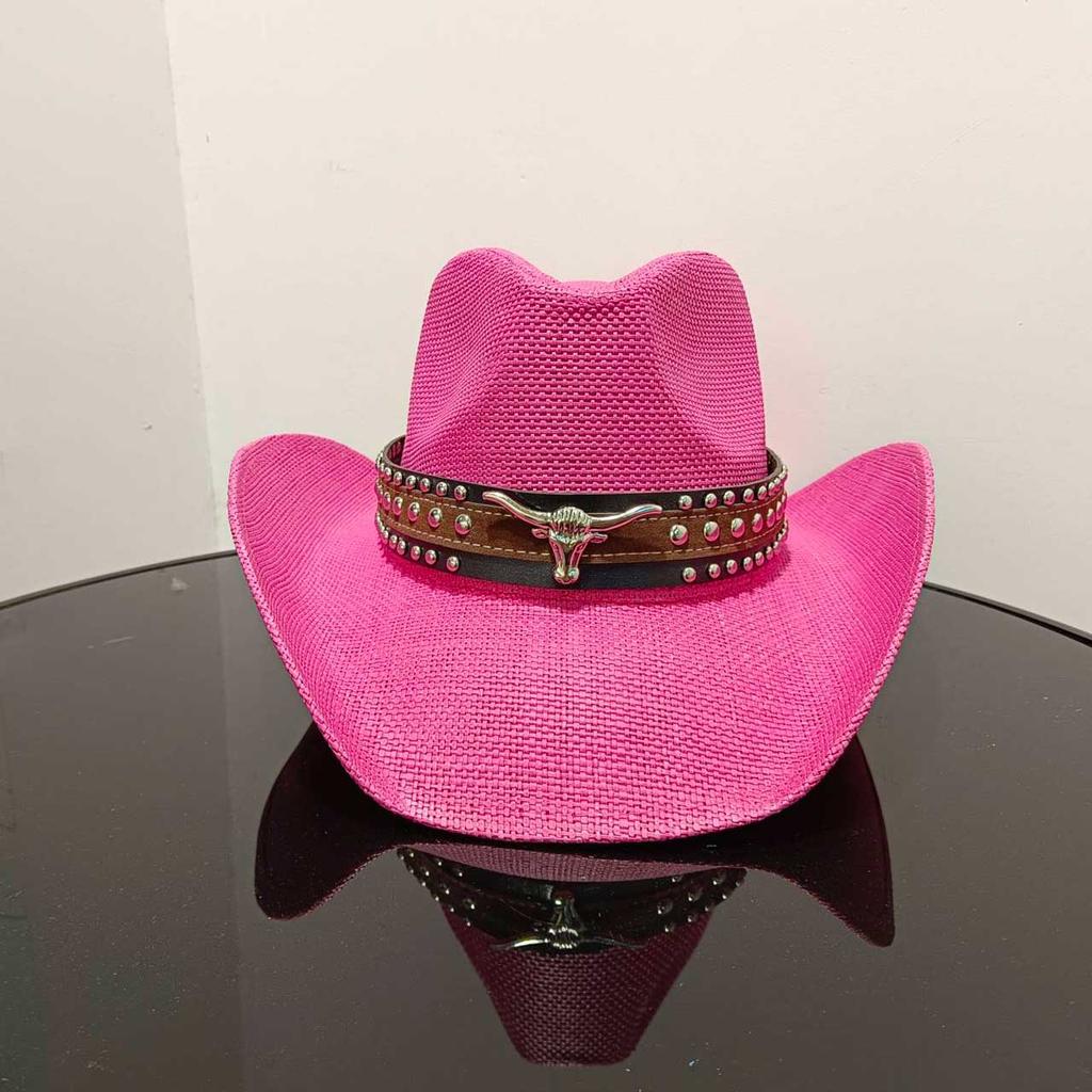 Western cowboy straw hat with large brim, hard straw hat, cowboy outdoor summer sun protection jazz hat sombrero vaquero hombre
